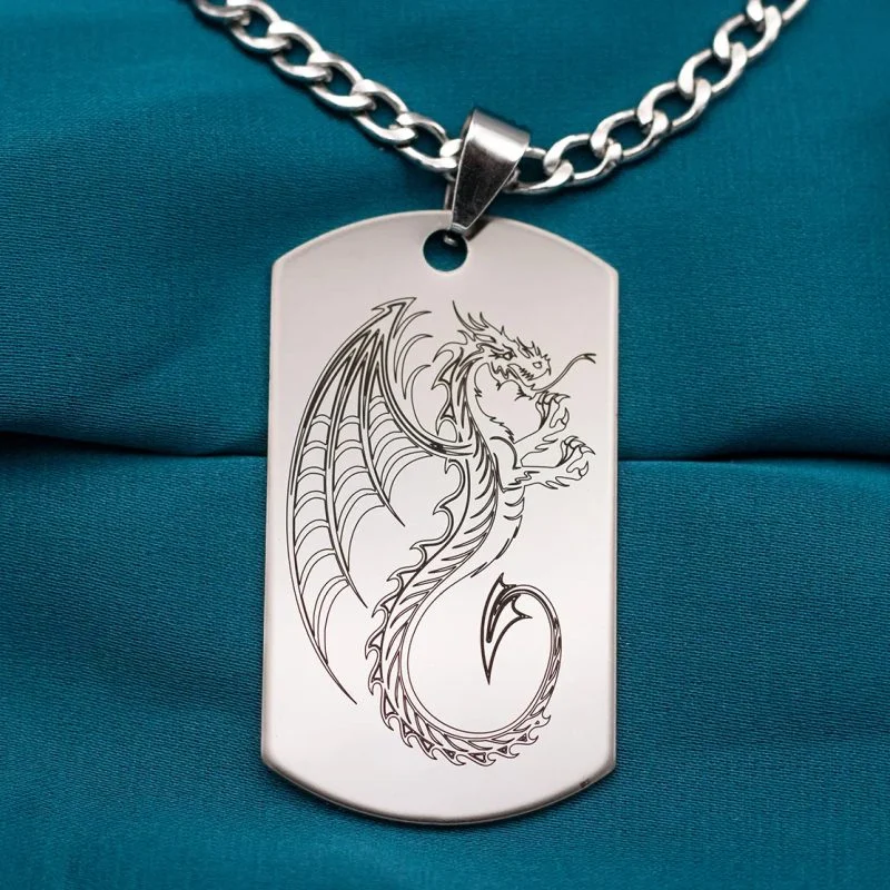 Collana Cubana in Acciaio Inox con Drago Inciso