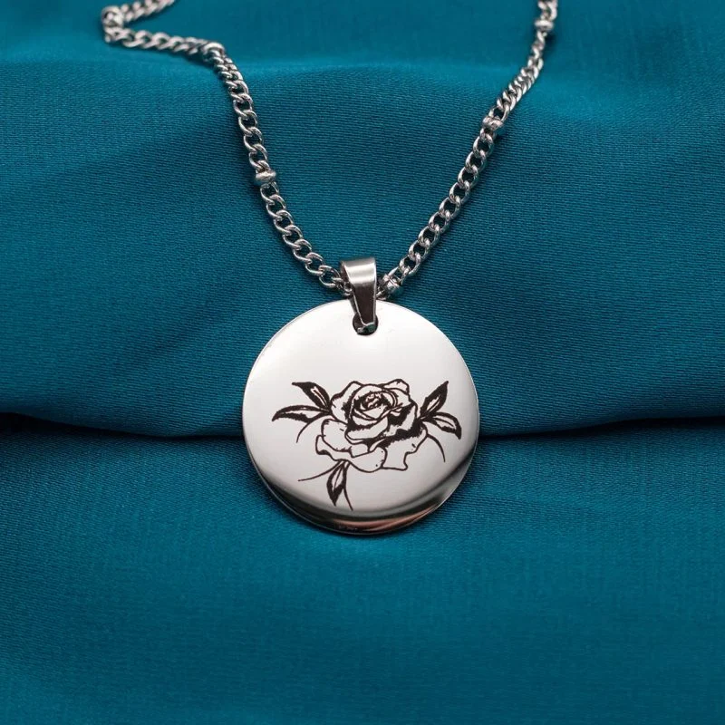 Collana Perline in Acciaio Inox con Pendente Tondo