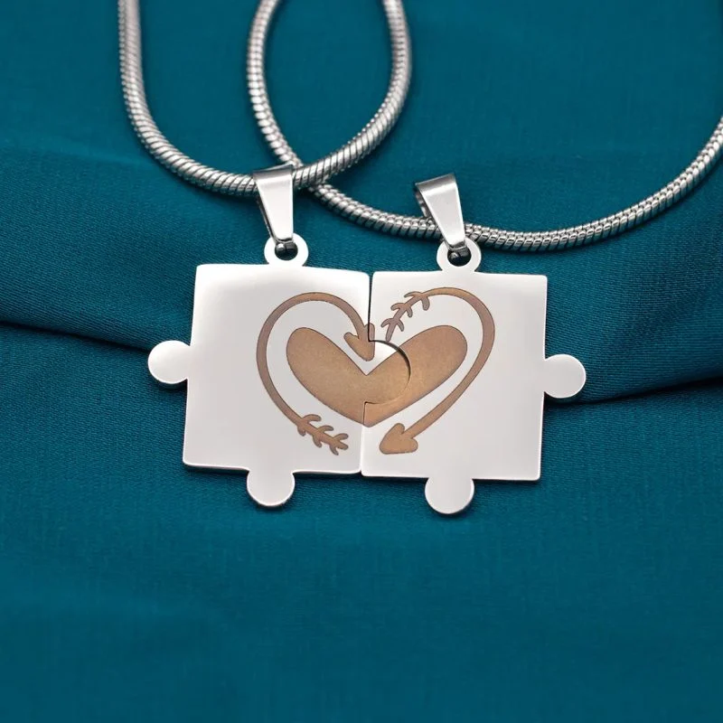Collana Snake di Coppia in Acciaio Inox con Pendenti Puzzle
