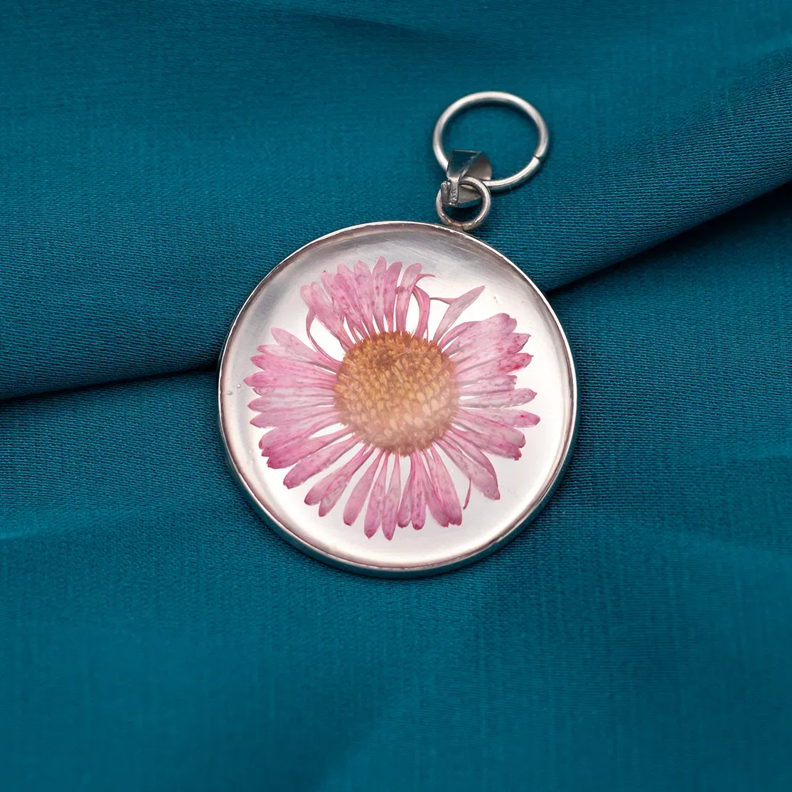 Pendenti Cabochon in Acciaio Inox con Resina e Fiori Essiccati