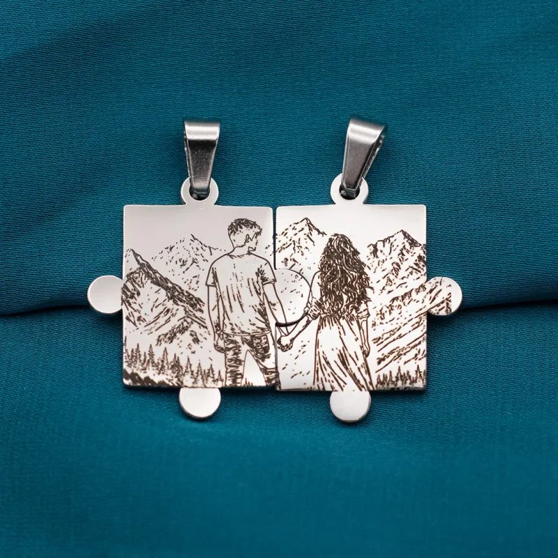 Pendenti Puzzle di Coppia in Acciaio Inox