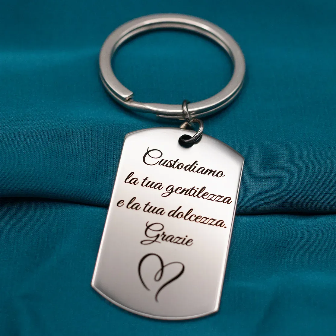 Portachiavi in Acciaio Inox con Dedica Incisa e Cuore
